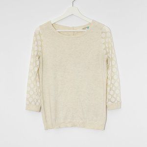 Sparrow (Anthro) Sweater with Sheer Polka Dot Sleeves, Cream, Small